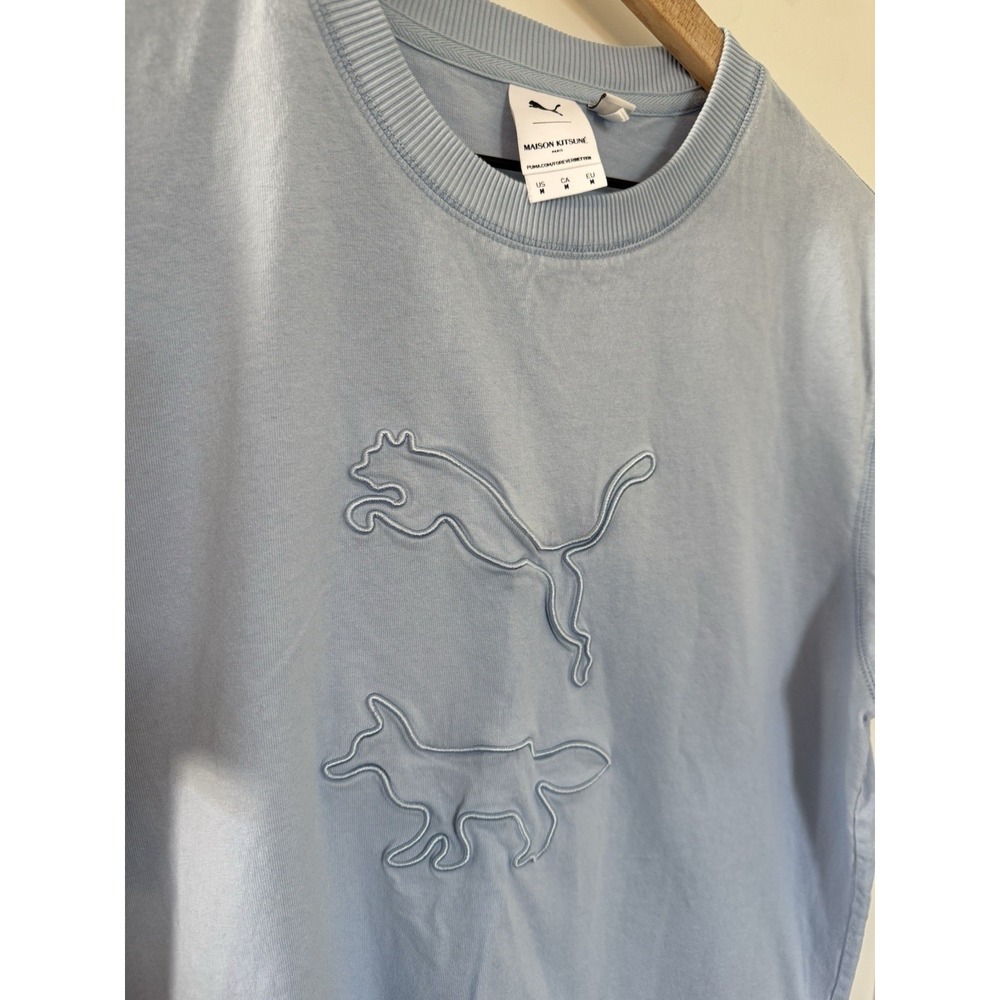 Puma X Maison Kitsune Blue Tshirt Logo Embroidered Camp Kitschy Medium M